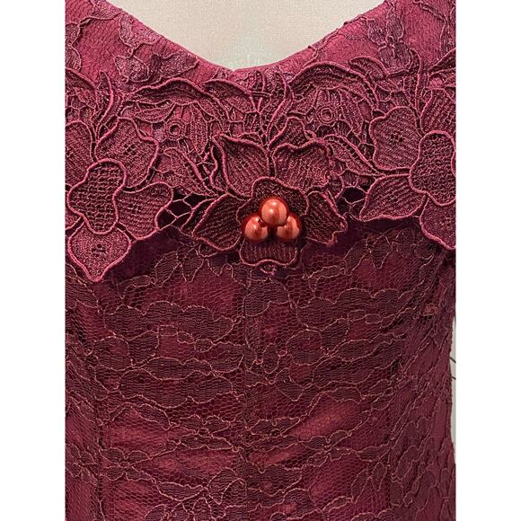 VINTAGE 90s CACHET Burgundy Lace Midi Dress 12 Whimsygoth Romantic Fairytale - Picture 4 of 11